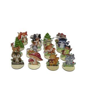 16-Pc Charming Woodland Animals Christmas Wood Table Centerpieces‎ Forest Decor